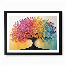 Vibrant Floral Tree with Colorful Leaves Adorns an Abstract 3d Art Print