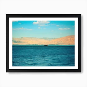 Brown Wooden Boat Sailing In Sea Of Galilee Art Print