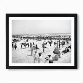 Victorian People At The Beach, Vintage Black and White Old Photo Art Print