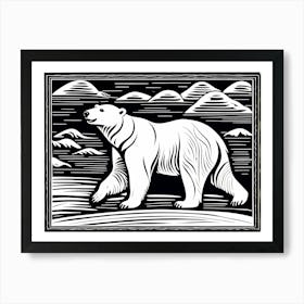 Polar Bear Linocut Black And White art, animal art, 147 Art Print
