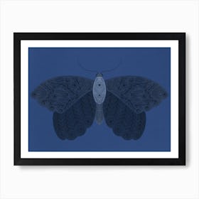 Blue monochrome floral moth Art Print