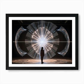 A Woman In A Silhouette Stands Before A Large, Glowing, Abstract Artwork That Resembles A Flower Or A Nebula, Creating A Sense Of Wonder And Awe Art Print