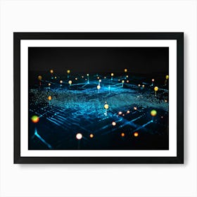 Abstract Digital Painting Featuring A Glowing Geometric Pattern Composed Of Dots And Lines On A Dark (1) Art Print