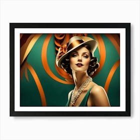 Vintage Art Deco Woman 3 Art Print