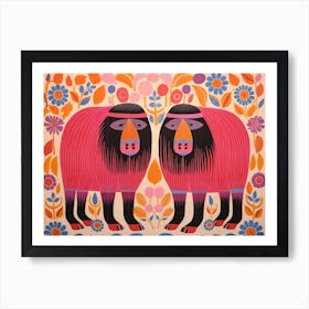 Muskox 4 Folk Style Animal Illustration Art Print