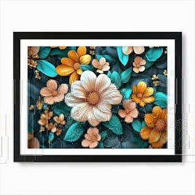 Colorful 3D Flowers and Leaves Art Print