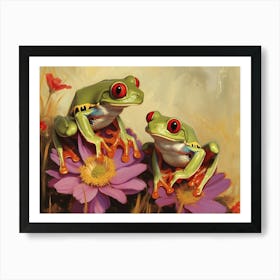 Floral Animal Illustration Red Eyed Tree Frog 2 Art Print