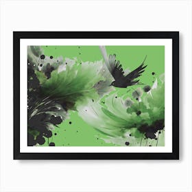 Ink Bird Flying Green  Art Print