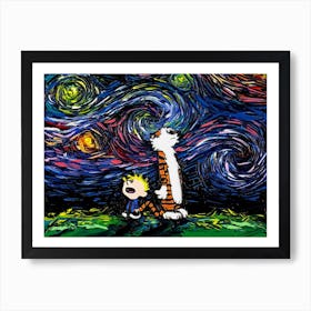 tiger cartoon Art Starry Night Van Gogh parody Art Print