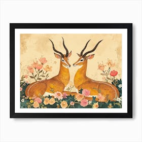 Floral Animal Illustration Antelope 4 Art Print