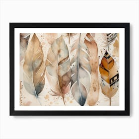 Watercolor Painting Feathers Boho Art Print