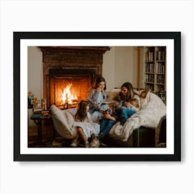 Cozy Room Interior In A Norman Rockwell Painting Style Family Of Four Engaged In A Shared Reading M (1) Art Print