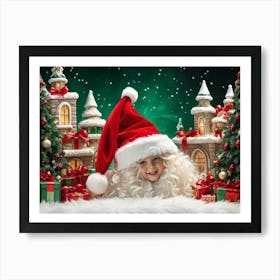 A Vividly Fluffy Red Santa Hat Brimming With Soft White Faux Fur Domes The Top In A Merry Celeb (4) Art Print