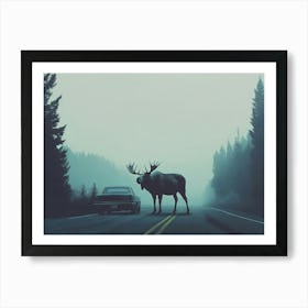 Moose Crossing The Road Art Print