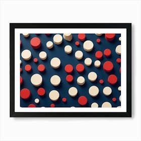 Abstract Image Of A Pattern Of Red And White Circles On A Blue Background Art Print