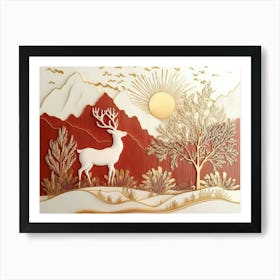 Deer In The Snow 3d Landscape Art Print