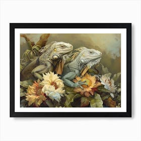 Floral Animal Illustration Iguana 1 Art Print