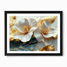 Gold And White Flowers 6 Art Print