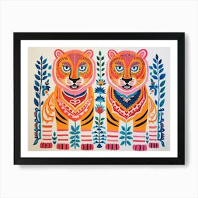 Siberian Tiger 2 Folk Style Animal Illustration Art Print