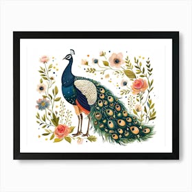 Little Floral Peacock 2 Art Print