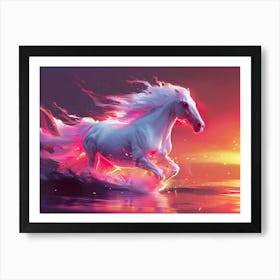 Horse Running At Sunset Art Print