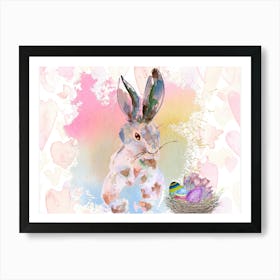 Easter Bunny. Pink watercolor rabbit. Abstract Nursery kids art print. Easter card Art Print