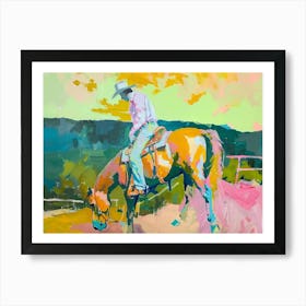 Neon Cowboy In Santa Fe New Mexico Painting Art Print