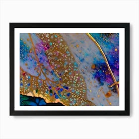 Blue and Gold Leaf Abstract Painting Art Print