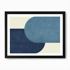 Halfmoon Colorblock - Mid-century Modern Abstract Minimalist Blue Navy Art Print