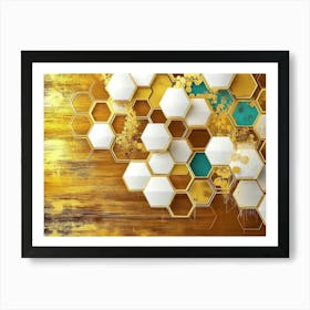 Golden Grain Field Artwork In Oil On Canvas Style, Featuring Golden Hexagons Art Print