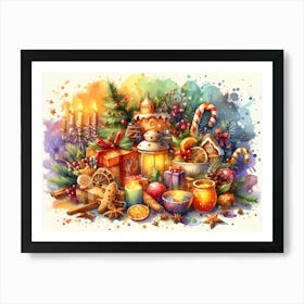 Christmas Watercolor Painting Art Print