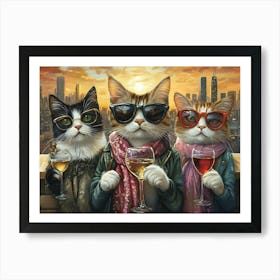 City Cats With Wine 2 Art Print