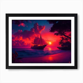 Sailboat At Sunset Art Print