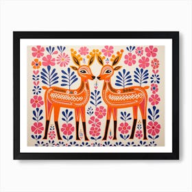 White Tailed Deer Folk Style Animal Illustration Art Print