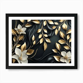 Luxury Black And Golden 3d Floral 3 Art Print