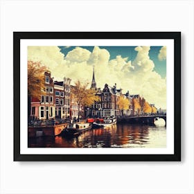 Retro Scenery Amsterdam City River Art Print