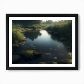 Tranquil Brook Flowing Through A Clear Watered Wetland Art Print