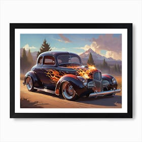 Old Car With Flames 1 Art Print