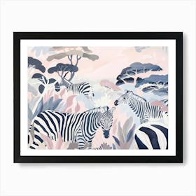 Zebras Tropical Jungle Illustration 2 Art Print