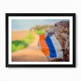 Hiking Trail Marker (Israel Trail) Painted On A Stone In Countryside Area Art Print