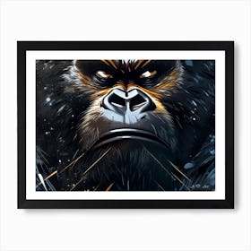 Grown Angry Gorilla Looking Up as a Brush minimal Color Painting Art Print