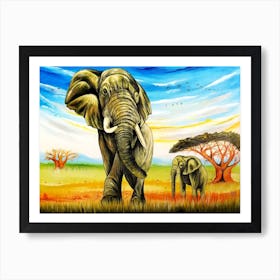 Elephants In The Wild Art Print