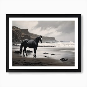 A Horse Oil Painting In Anakena Beach, Easter Island, Landscape 3 Art Print