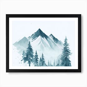 Mountain And Forest In Minimalist Watercolor Horizontal Composition 83 Art Print