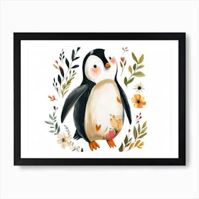 Little Floral Emperor Penguin 3 Art Print