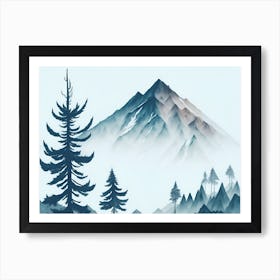 Mountain And Forest In Minimalist Watercolor Horizontal Composition 354 Art Print