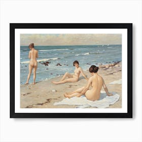 Beach Scenery With Bathing Women, Paul Fischer Art Print