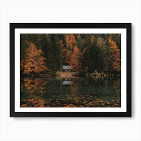 Cabin On Autumn Lake Art Print