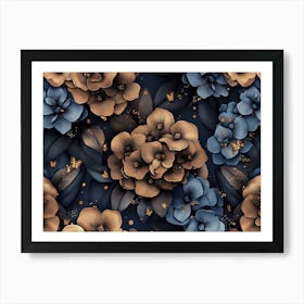 Floral Seamless Pattern with Vintage Hydrangea Flowers, Leaves, Fireflies 1 Art Print