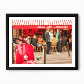 Red Vespa And Bistro In Paris Art Print